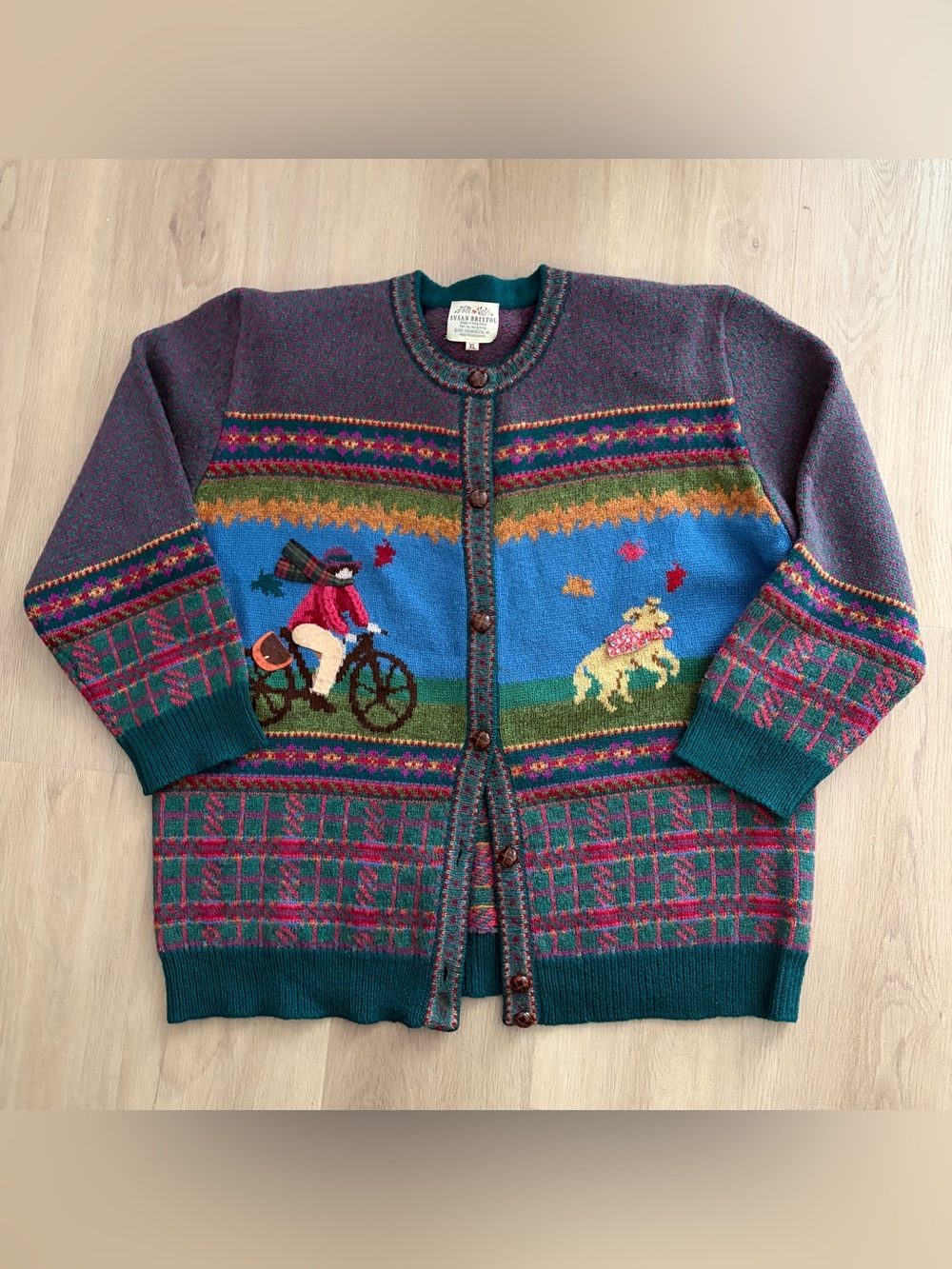 Susan Bristol Multicolor Kids Knit Cardigan in Teal & Purple